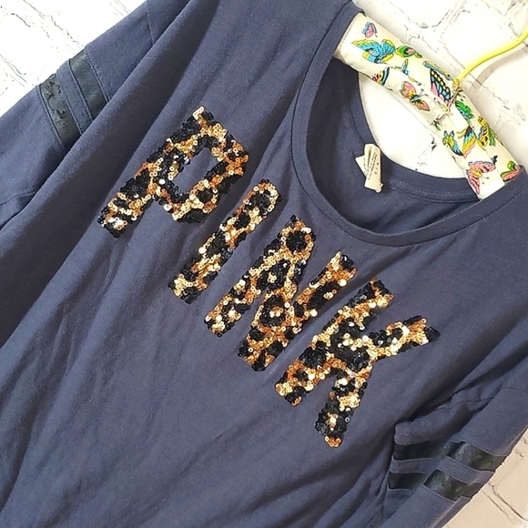 2014 Victoria's Secret PINK Logo Spellout Leopard Print Sequins Long Sleeve Sz S - Picture 5 of 15